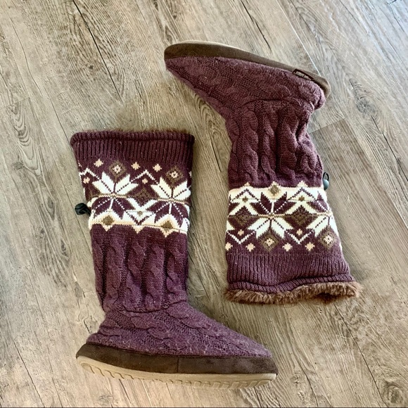 The Original Muk Luks Cable Knit Fur Slipper Boot - Picture 4 of 10